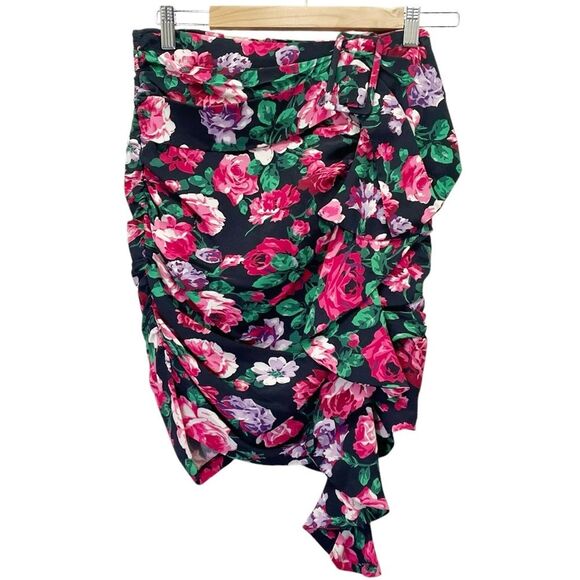 Ronny Kobo Lauryn Floral Print Draped Ruched Mini Skirt Size Small Black Pink - Picture 2 of 14